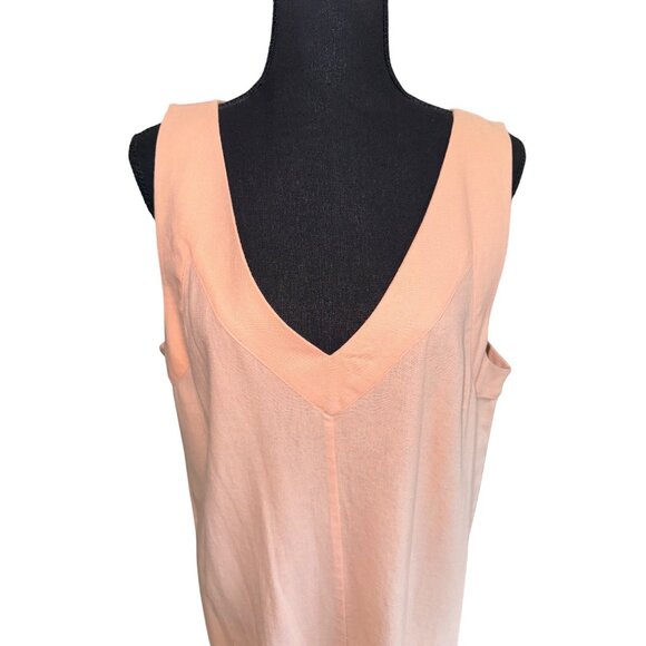 NWT DKNY Peach Sleeveless Linen Maxi Dress L Sustainable Minimalist Cottage Core - Picture 3 of 10